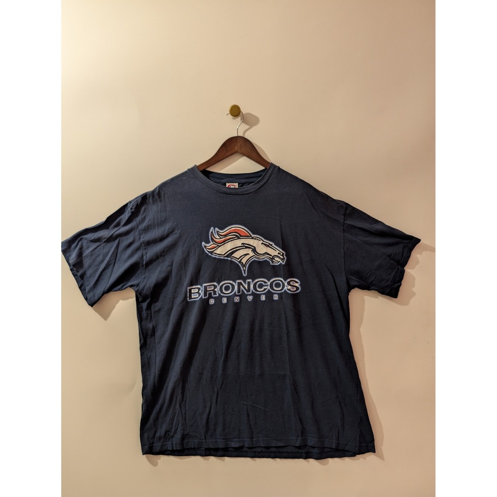 True Fan Denver Broncos Shirt Mens XL Navy Blue Electric NFL Football Graphic